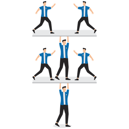 Homme d'affaires transportant et équilibrant des employés sur une balançoire  Illustration