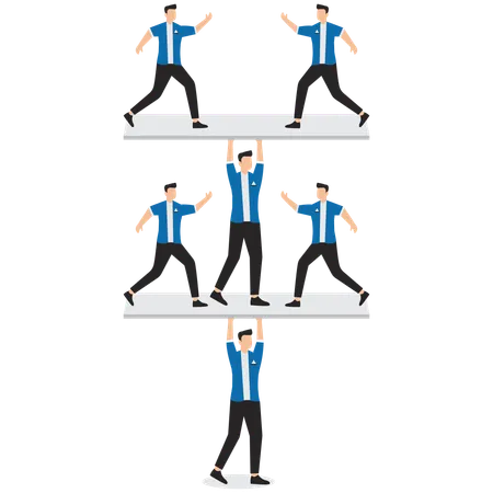 Homme d'affaires transportant et équilibrant des employés sur une balançoire  Illustration