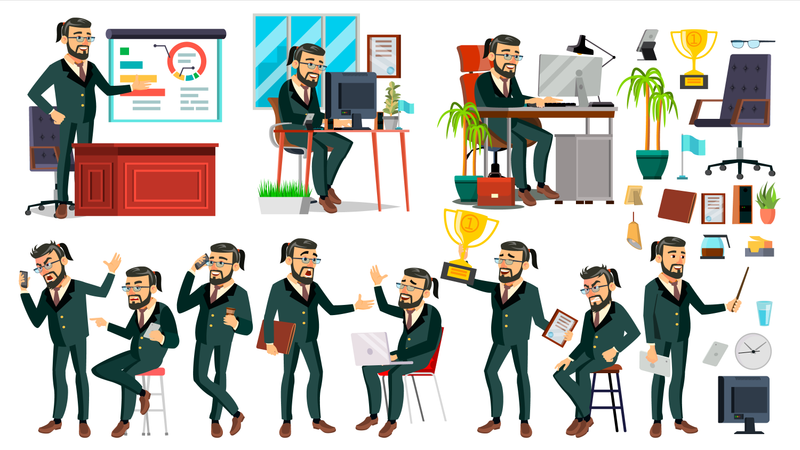 Homme d'affaires travaillant au bureau  Illustration