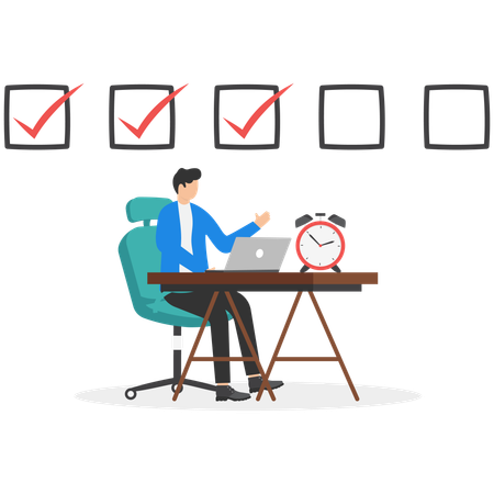 Homme d'affaires travaillant au bureau avec un horaire de travail  Illustration