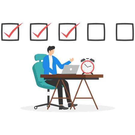 Homme d'affaires travaillant au bureau avec un horaire de travail  Illustration