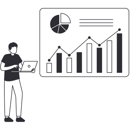 Homme d'affaires travaillant sur l'analyse commerciale  Illustration