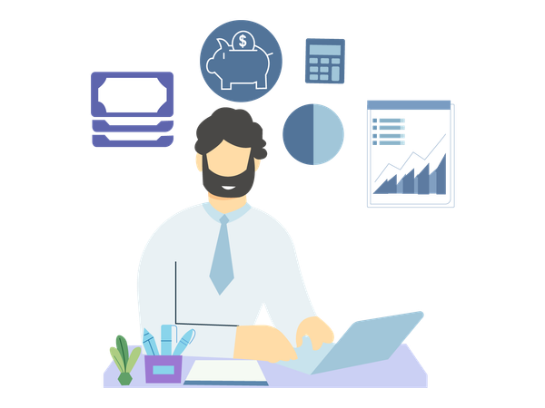 Homme d'affaires travaillant sur des données d'analyse commerciale  Illustration