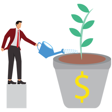 Homme d'affaires travaillant sur la croissance des investissements  Illustration