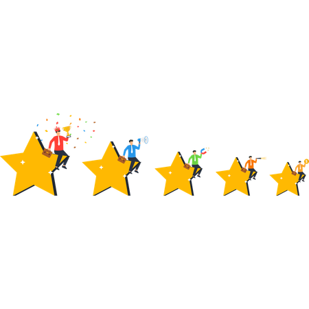 Homme d'affaires travaillant sur l'évaluation de la satisfaction client  Illustration