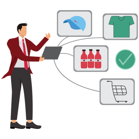 Homme d'affaires travaillant sur le shopping virtuel et l'essai de réalité augmentée  Illustration