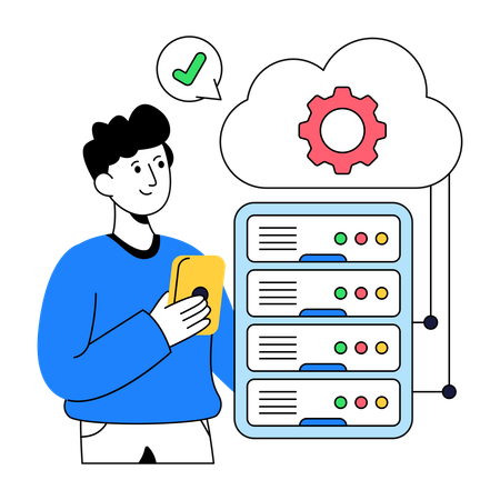 Homme d'affaires travaillant sur le support du serveur Cloud  Illustration