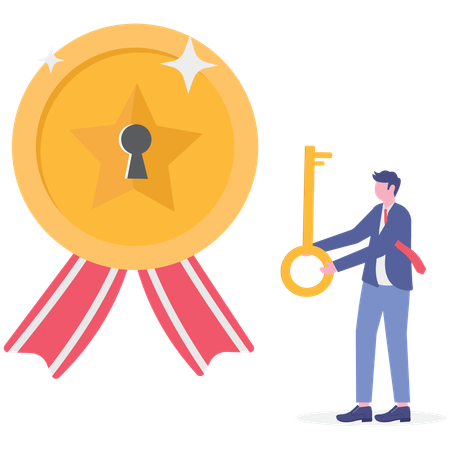 Homme d'affaires travaillant sur un badge de qualité  Illustration