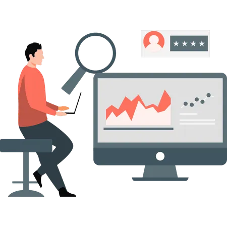 Homme d'affaires travaillant sur un graphique analytique  Illustration