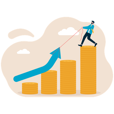 Homme d'affaires travaillant sur l'augmentation du graphique financier  Illustration
