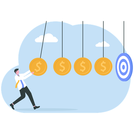 Homme d'affaires travaillant sur un objectif financier  Illustration