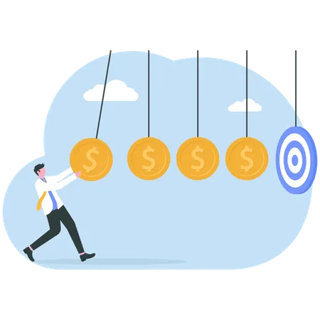 Homme d'affaires travaillant sur un objectif financier  Illustration