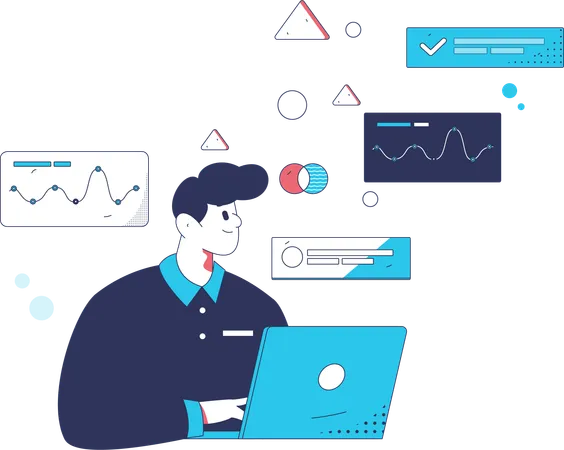 Homme d'affaires travaillant sur le rapport d'analyse commerciale  Illustration