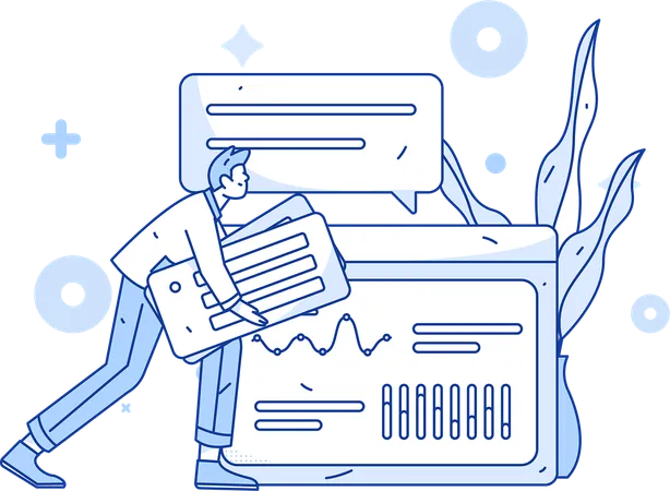 Homme d'affaires travaillant sur le rapport d'analyse commerciale  Illustration