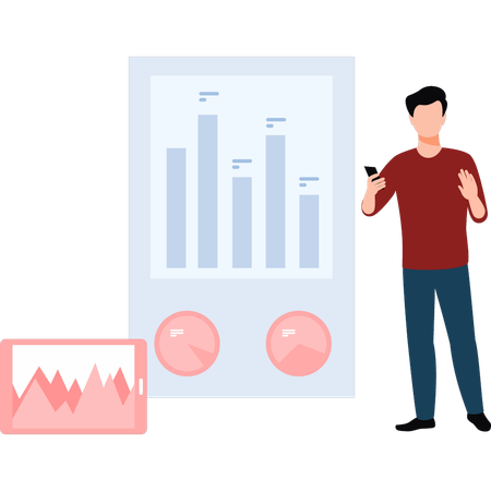 Homme d'affaires travaillant sur l'analyse commerciale  Illustration