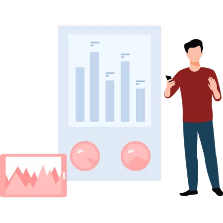 Homme d'affaires travaillant sur l'analyse commerciale  Illustration