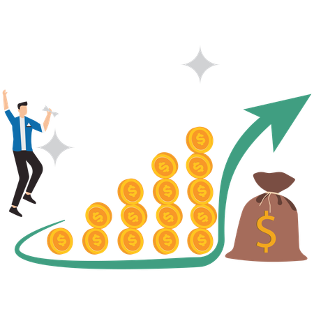 Homme d'affaires travaillant sur une analyse d'investissement  Illustration