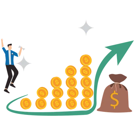 Homme d'affaires travaillant sur une analyse d'investissement  Illustration