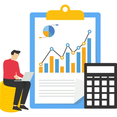 Homme d'affaires travaillant sur l'analyse financière  Illustration