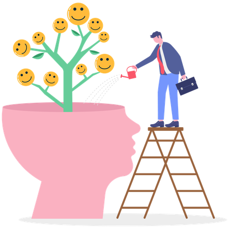 Homme d'affaires travaillant sur une attitude positive  Illustration
