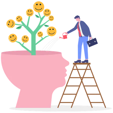 Homme d'affaires travaillant sur une attitude positive  Illustration