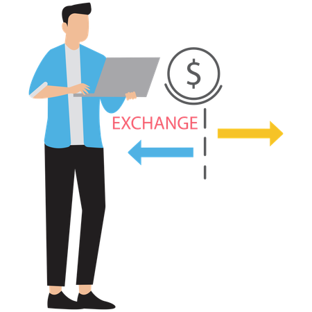 Homme d'affaires travaillant sur un échange financier  Illustration