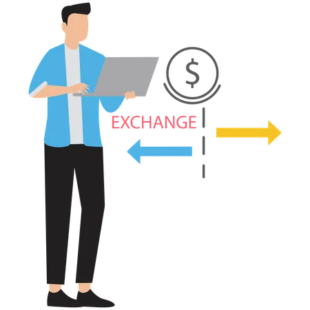 Homme d'affaires travaillant sur un échange financier  Illustration