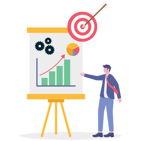 Homme d'affaires travaillant sur un objectif commercial  Illustration