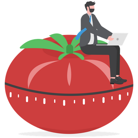 L'homme d'affaires travaille avec la technique Pomodoro  Illustration