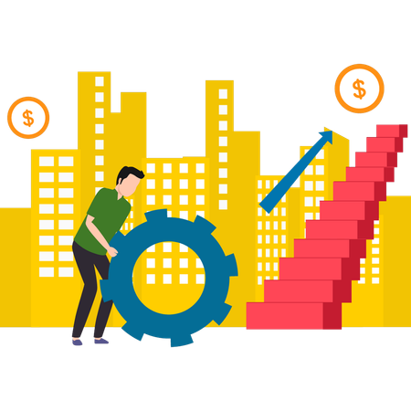 L'homme d'affaires travaille sur l'analyse commerciale  Illustration