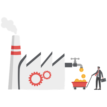 Usine d'homme d'affaires pour tirer plus de profit de la production  Illustration