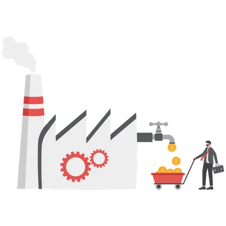 Usine d'homme d'affaires pour tirer plus de profit de la production  Illustration