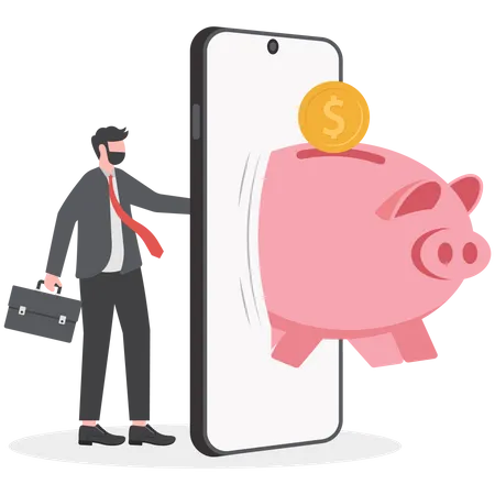 Homme d'affaires utilisant une application bancaire mobile  Illustration