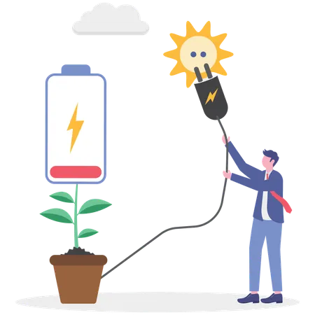 Un homme d'affaires utilise l'énergie de la biomasse  Illustration