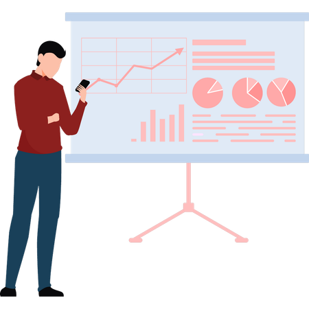 Homme D'affaires Utilisant Un Mobile Donnant Présentation D'entreprise  Illustration