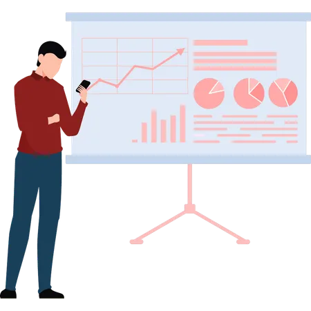 Homme D'affaires Utilisant Un Mobile Donnant Présentation D'entreprise  Illustration