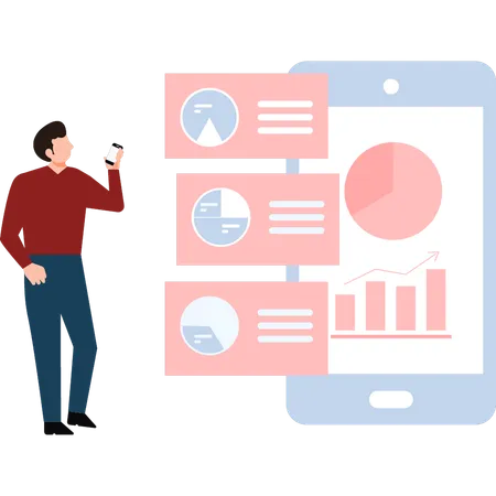 Homme d'affaires utilisant Mobile faisant une analyse  Illustration