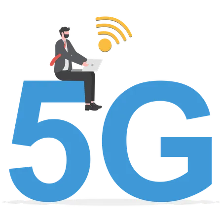 L'homme d'affaires utilise Internet 5G  Illustration