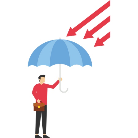 Un homme d'affaires utilise des parapluies pour bloquer les attaques graphiques  Illustration