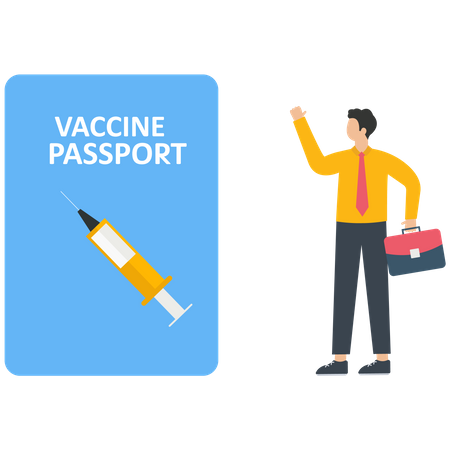 Un homme d’affaires utilise un passeport vaccinal pour voyager  Illustration