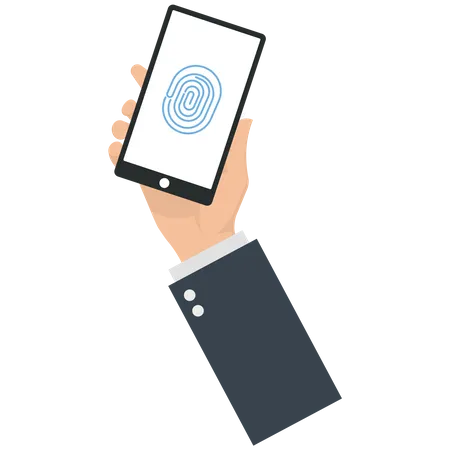 Un homme d'affaires utilise une empreinte digitale pour déverrouiller un téléphone mobile  Illustration