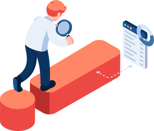 Homme d'affaires utilise une loupe pour analyser l'analyse du problème du point d'exclamation  Illustration