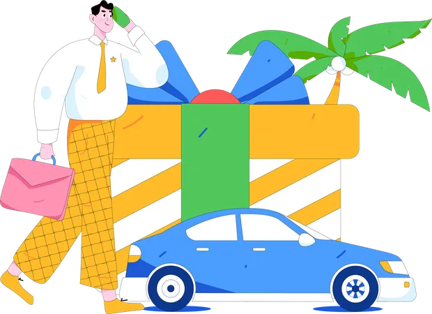 Un homme d'affaires se rend au bureau en taxi  Illustration