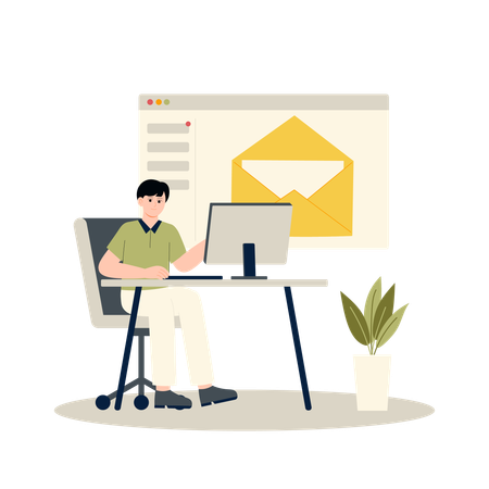 Homme d'affaires vérifiant son courrier  Illustration