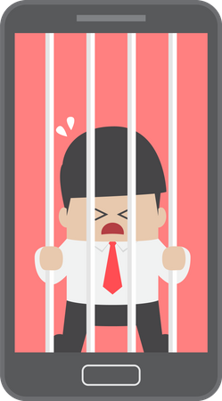 Homme d'affaires enfermé dans un smartphone  Illustration