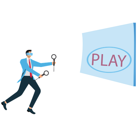 Homme d'affaires regardant une configuration de jeu VR  Illustration