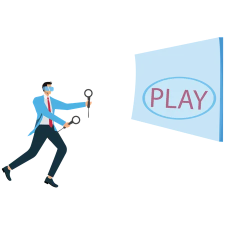 Homme d'affaires regardant une configuration de jeu VR  Illustration