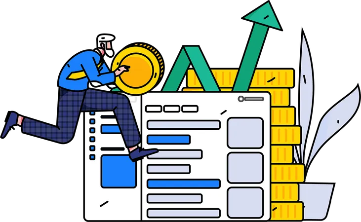 Homme d'affaires consultant des données d'analyse financière  Illustration