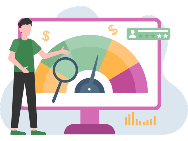 Homme d'affaires regardant le taux de performance d'un employé  Illustration