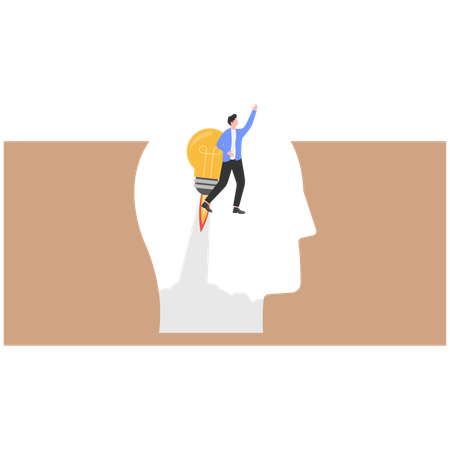 Un homme d'affaires volant avec une idée d'entreprise  Illustration